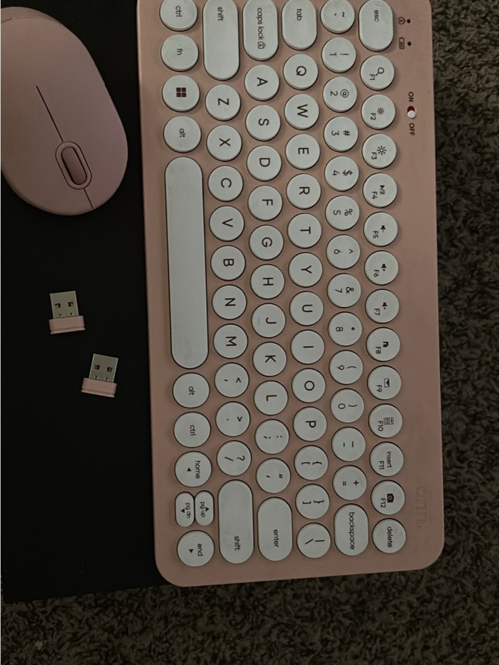 Pink Retro Round-Key Wireless Keyboard and Mouse and USB set